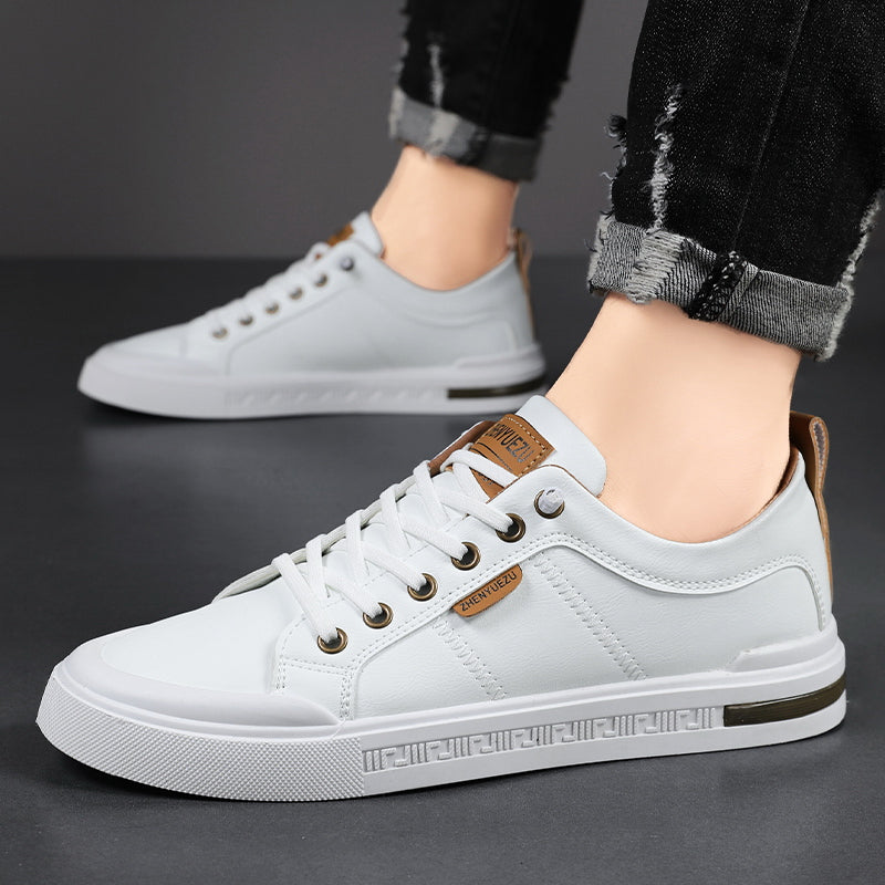 Men's Leather Sneakers Lace Up Cushioned Insole Low Top Casual