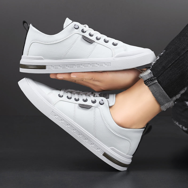 Men's Leather Sneakers Lace Up Cushioned Insole Low Top Casual
