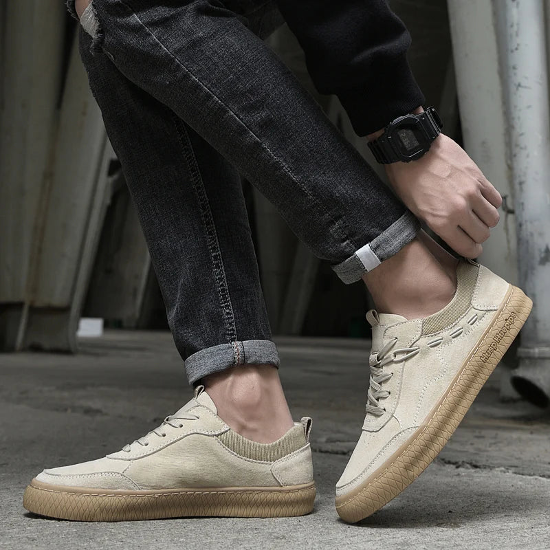 Men's Casual Sneakers Suede Fabric Lace Up Gum Sole