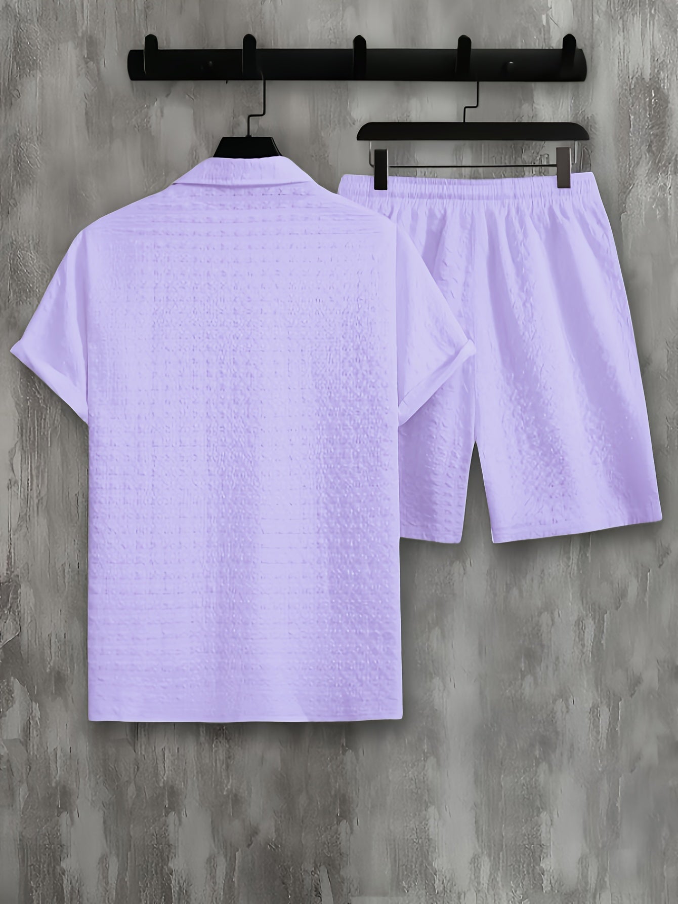 Men's Shirt Shorts Set Cotton Textured Waffle