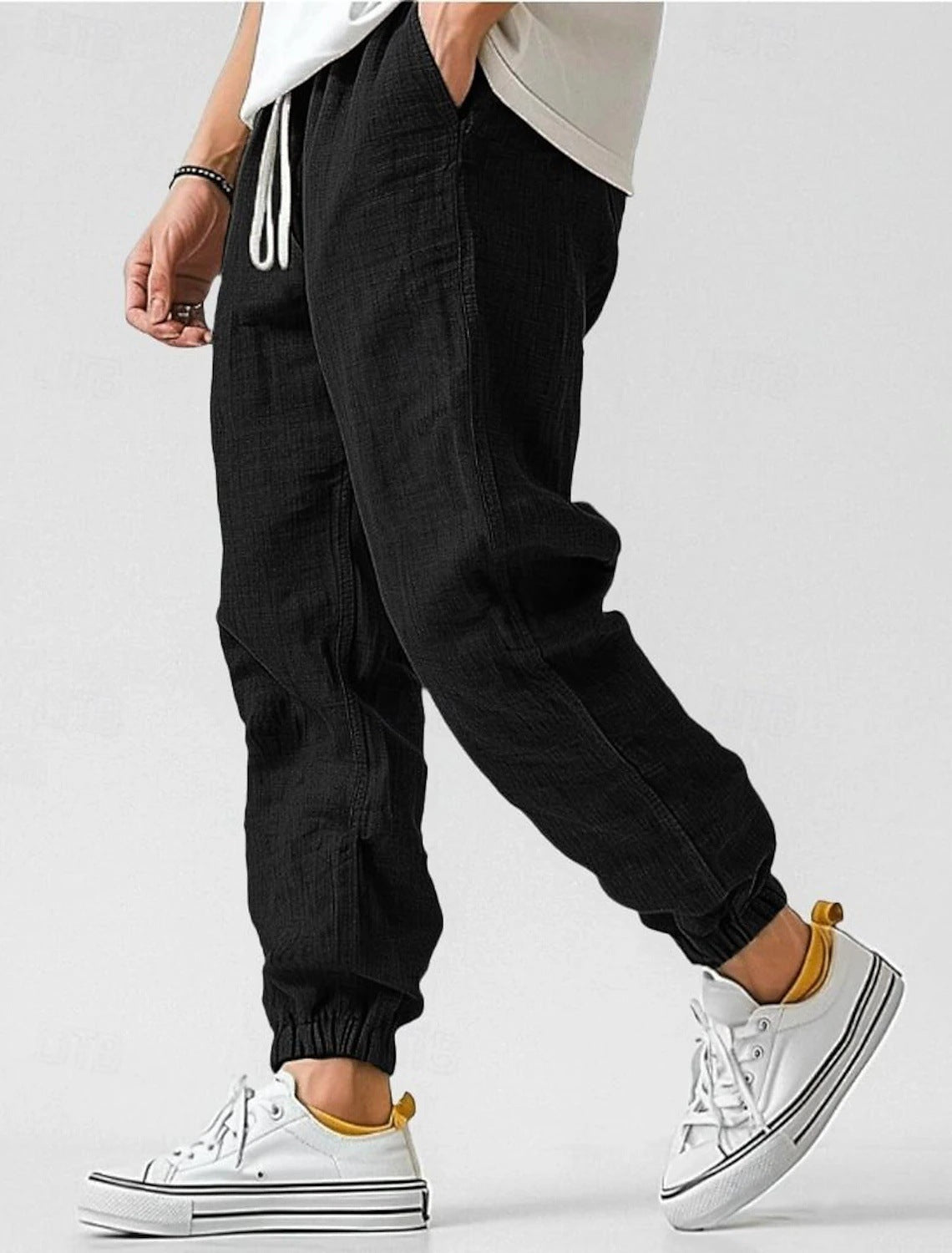 Men's Jogger Pants Linen Fabric Ribbed Cuff