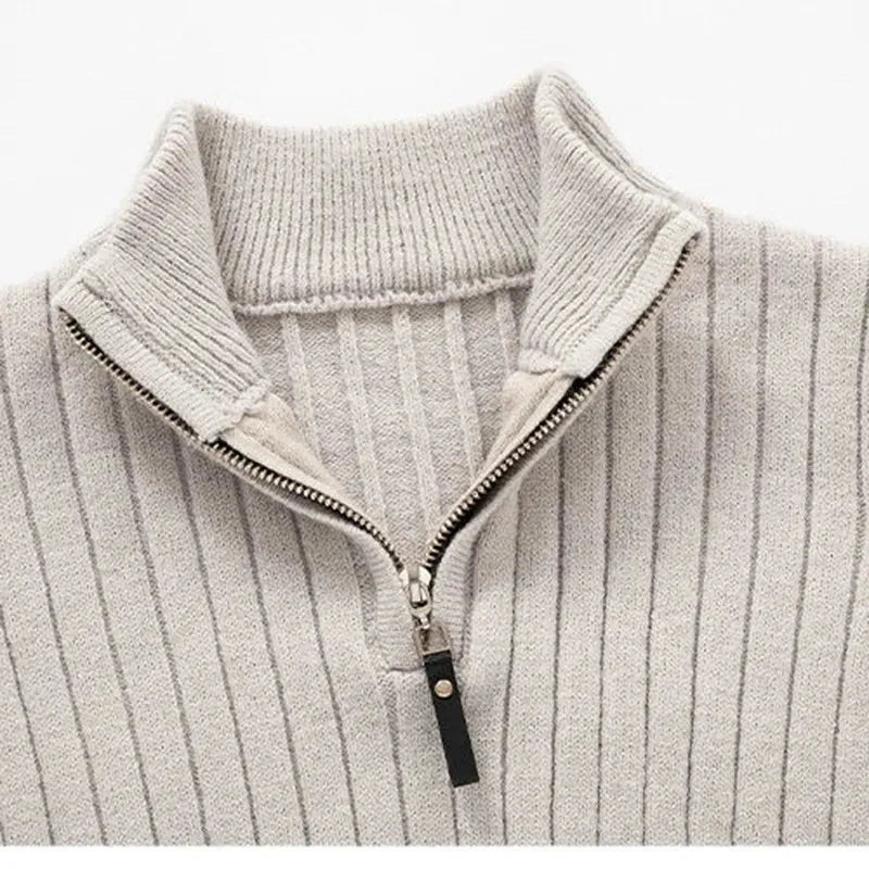 Sweater Half Zip High Mock Collar Ribbed Cuffs