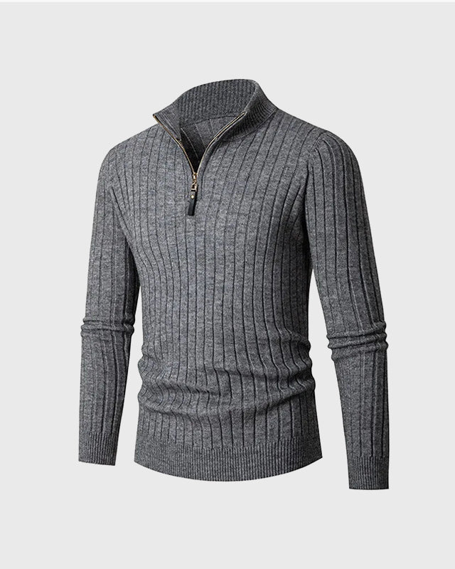 Sweater Half Zip High Mock Collar Ribbed Cuffs