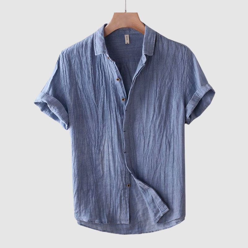 Crinkle Linen Shirt Men Linen Short Sleeve Button Front Relaxed Fit Casual