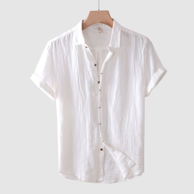 Crinkle Linen Shirt Men Linen Short Sleeve Button Front Relaxed Fit Casual