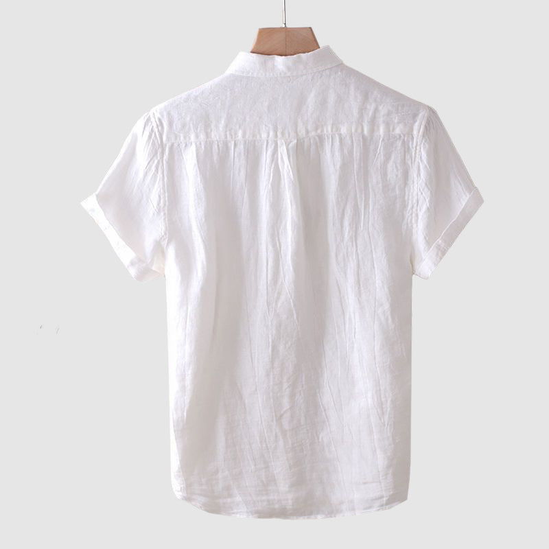 Crinkle Linen Shirt Men Linen Short Sleeve Button Front Relaxed Fit Casual