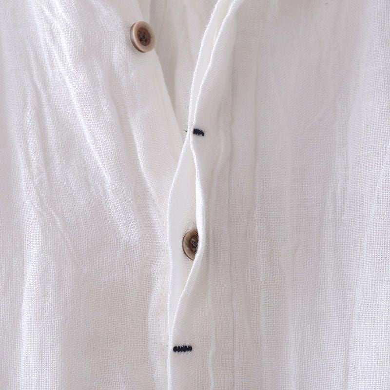 Crinkle Linen Shirt Men Linen Short Sleeve Button Front Relaxed Fit Casual