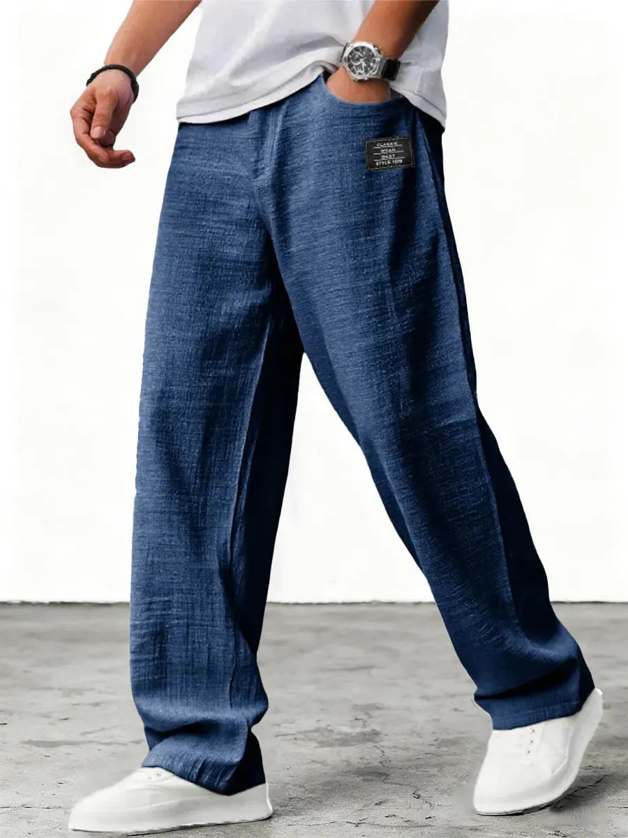 Men's Wide Leg Linen Trousers Relaxed Fit Breathable Fabric
