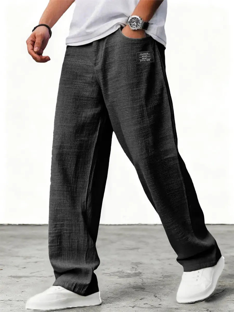Men's Wide Leg Linen Trousers Relaxed Fit Breathable Fabric
