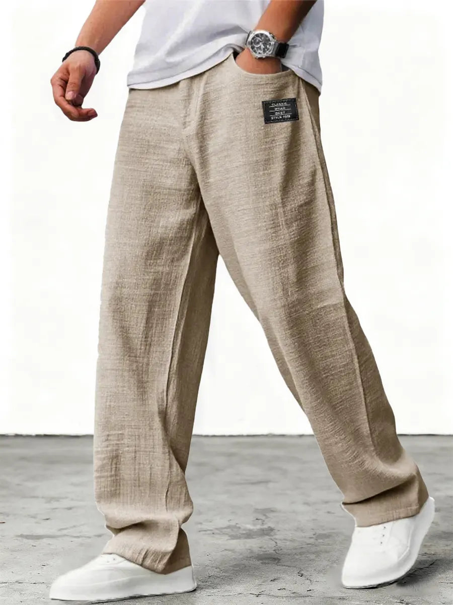 Men's Wide Leg Linen Trousers Relaxed Fit Breathable Fabric