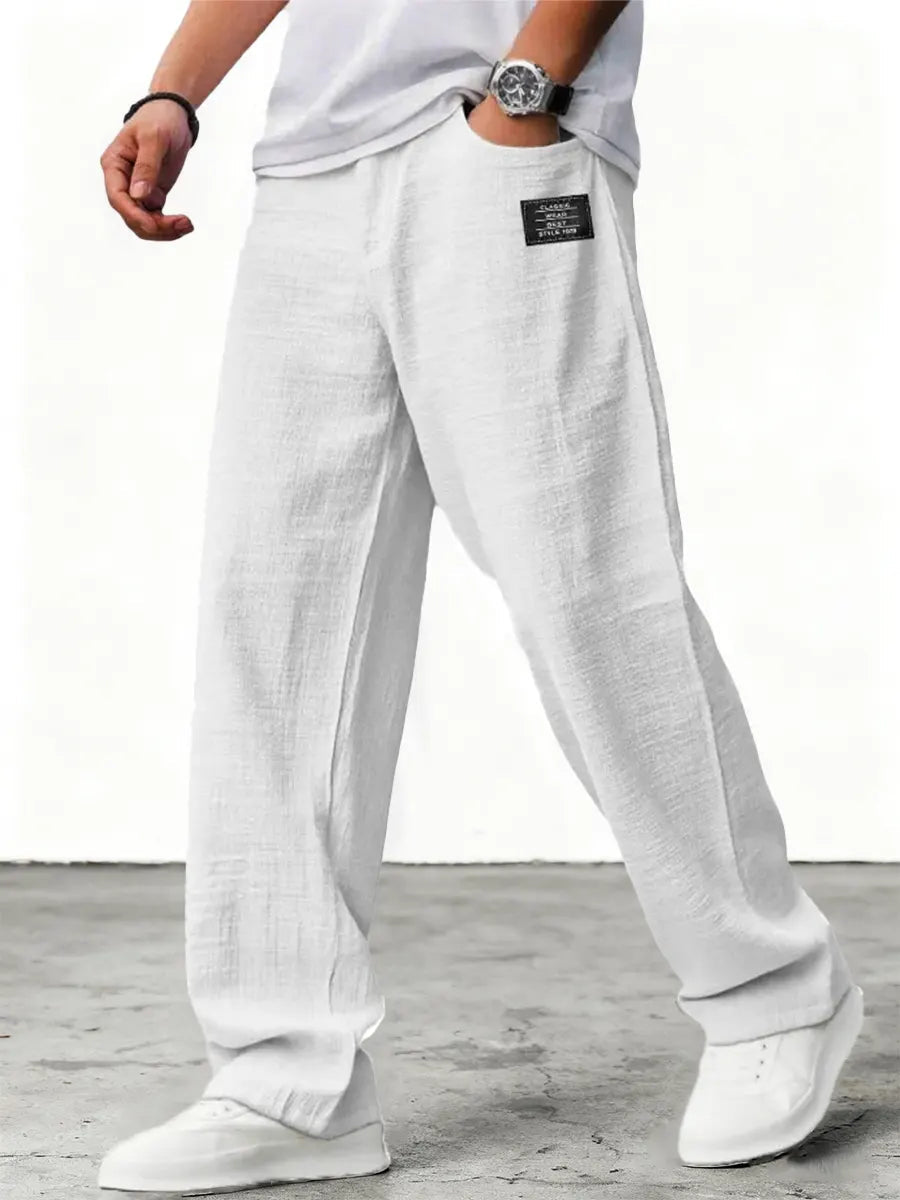 Men's Wide Leg Linen Trousers Relaxed Fit Breathable Fabric