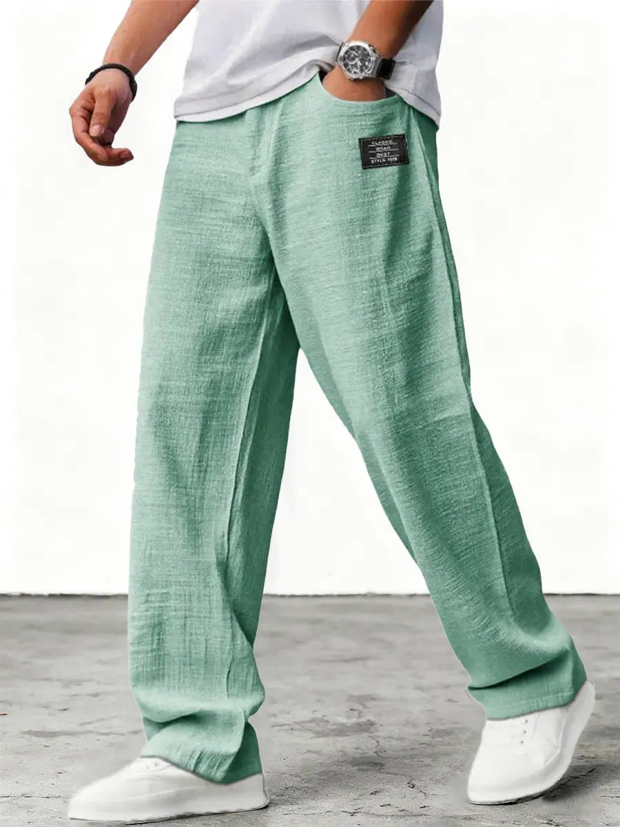 Men's Wide Leg Linen Trousers Relaxed Fit Breathable Fabric