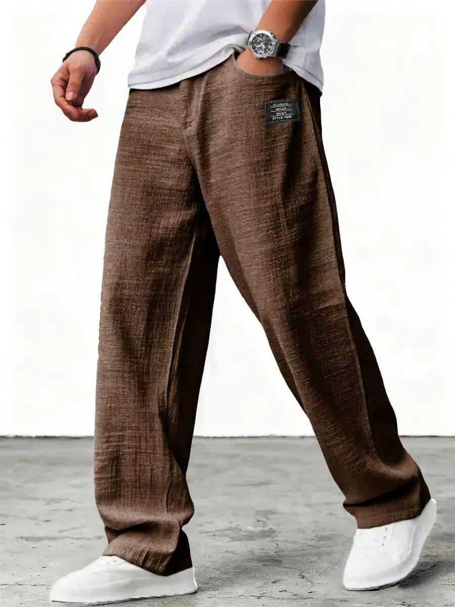 Men's Wide Leg Linen Trousers Relaxed Fit Breathable Fabric