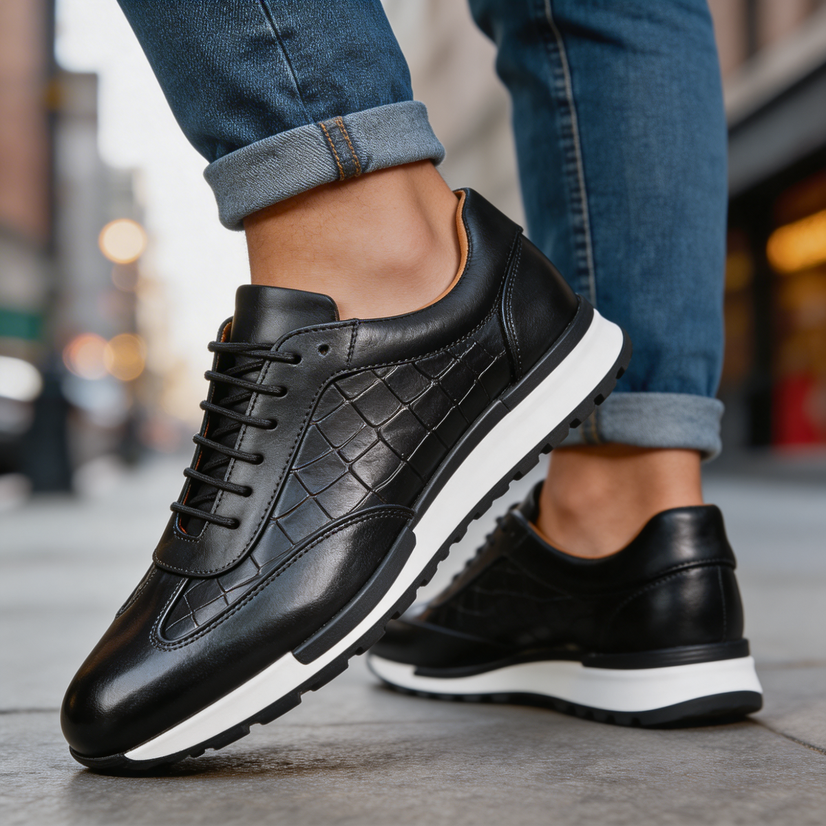 Men's Leather Trainers Brogue Detail Textured Smart Casual Lace Up