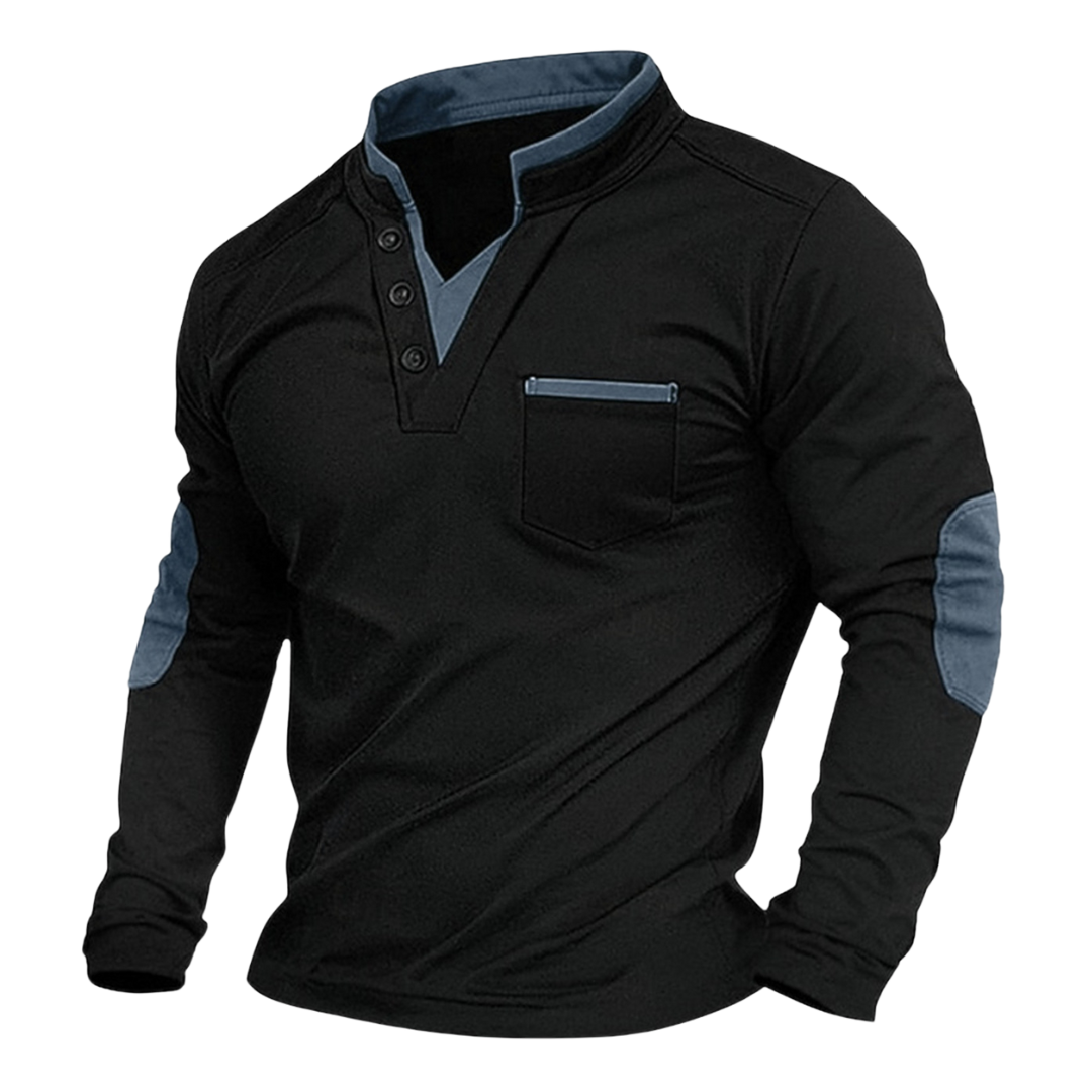 Men's V Neck Sweater Contrast Trim Elbow Patches Relaxed Fit