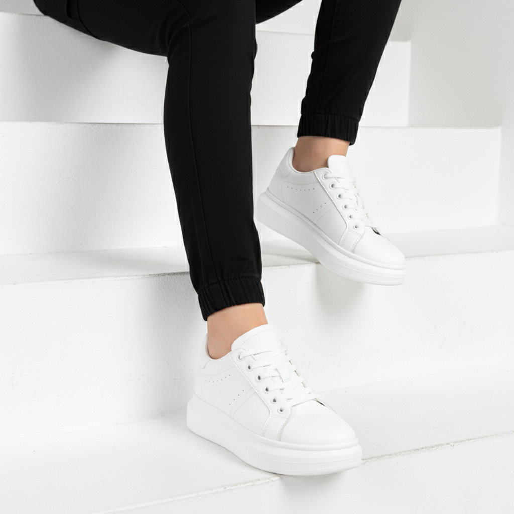 Sneaker Low Top Platform Sole Lace Up Perforated
