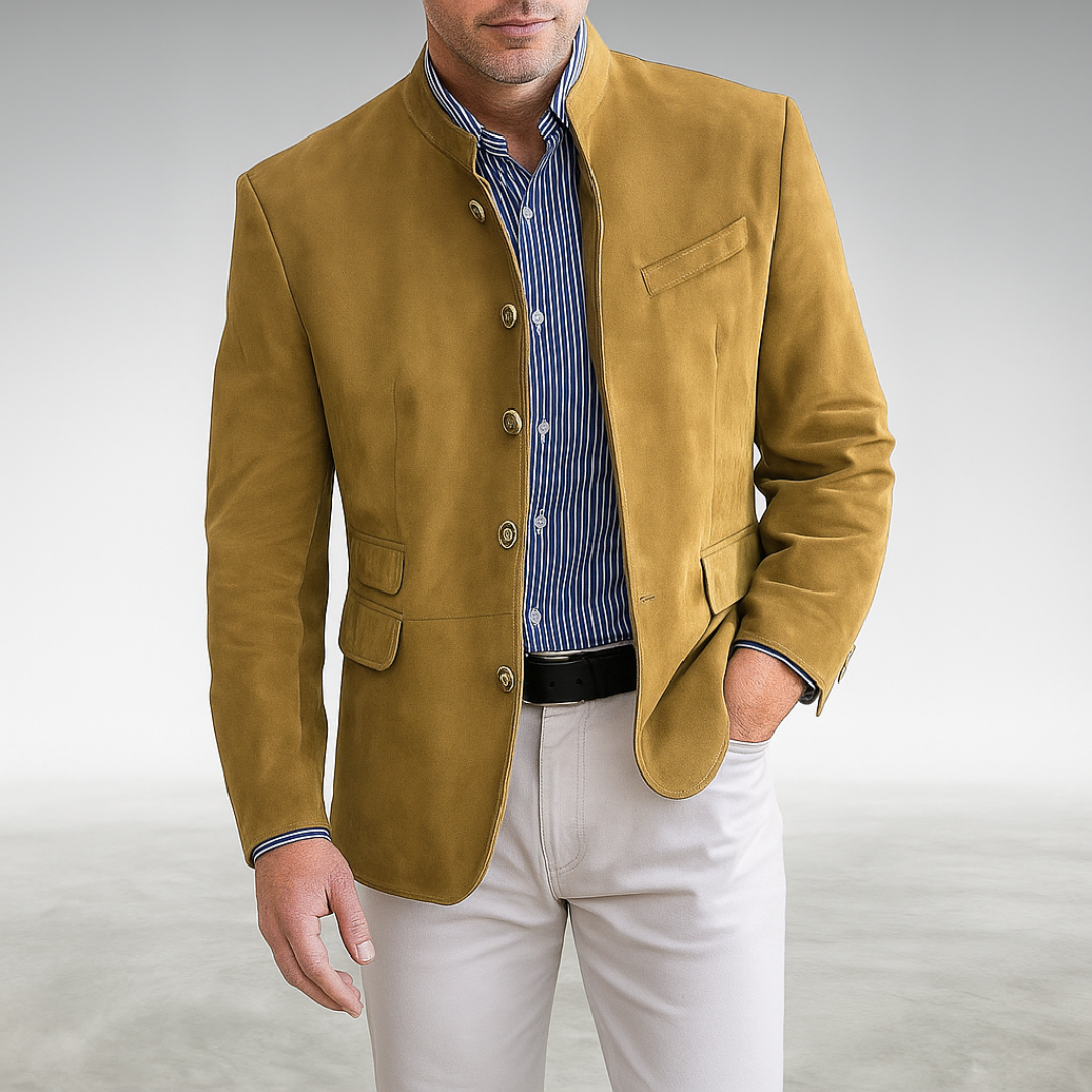 Men's Textured Blazer Stand Collar Button Front Casual Wear