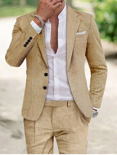 Men's Linen Suit Two Piece Relaxed Fit Wedding