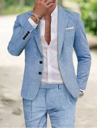 Men's Linen Suit Two Piece Relaxed Fit Wedding
