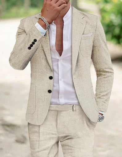 Men's Linen Suit Two Piece Relaxed Fit Wedding