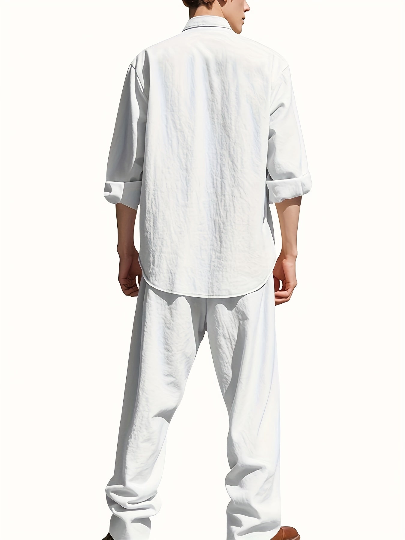Men's Linen Shirt Trousers Set Stand Collar