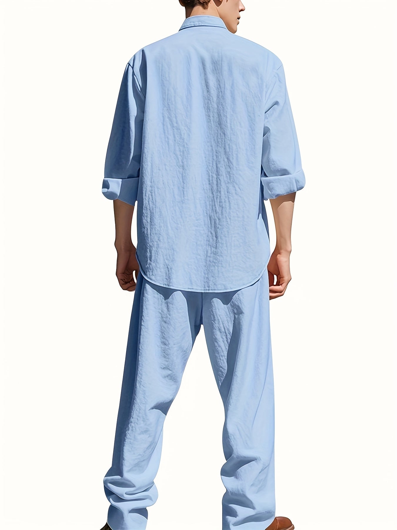 Men's Linen Shirt Trousers Set Stand Collar