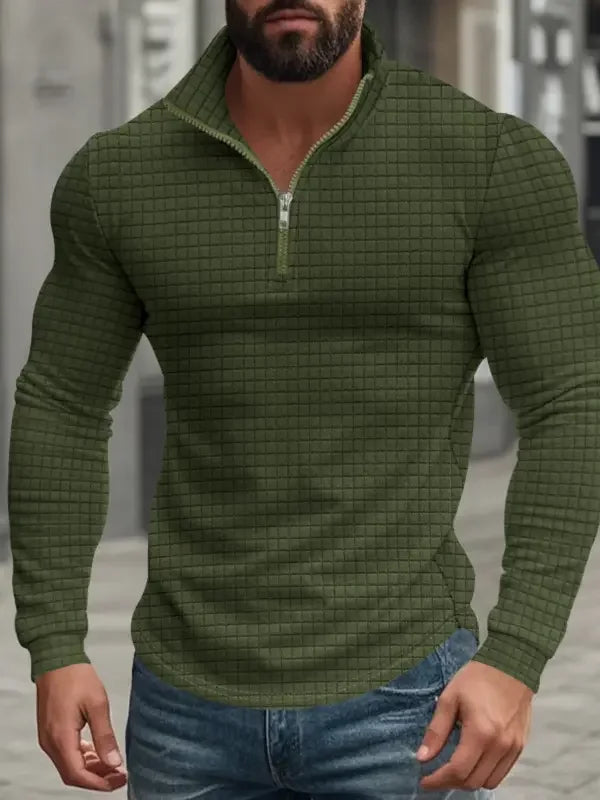 Men's Half Zip Jumper Stand Collar Textured Knit Slim Fit