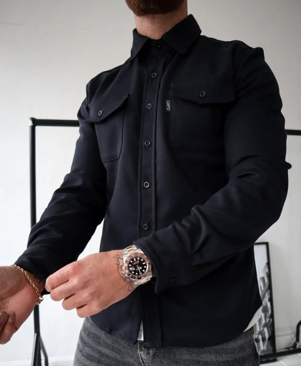 Men's Button-Up Shirt Jacket Chest Pockets Long Sleeve Casual Overshirt