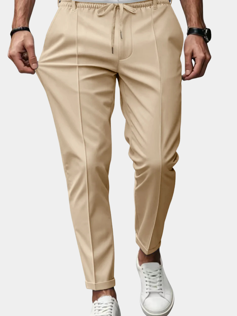Chino Trousers Cotton Slim Fit Drawstring Waist Tapered Leg