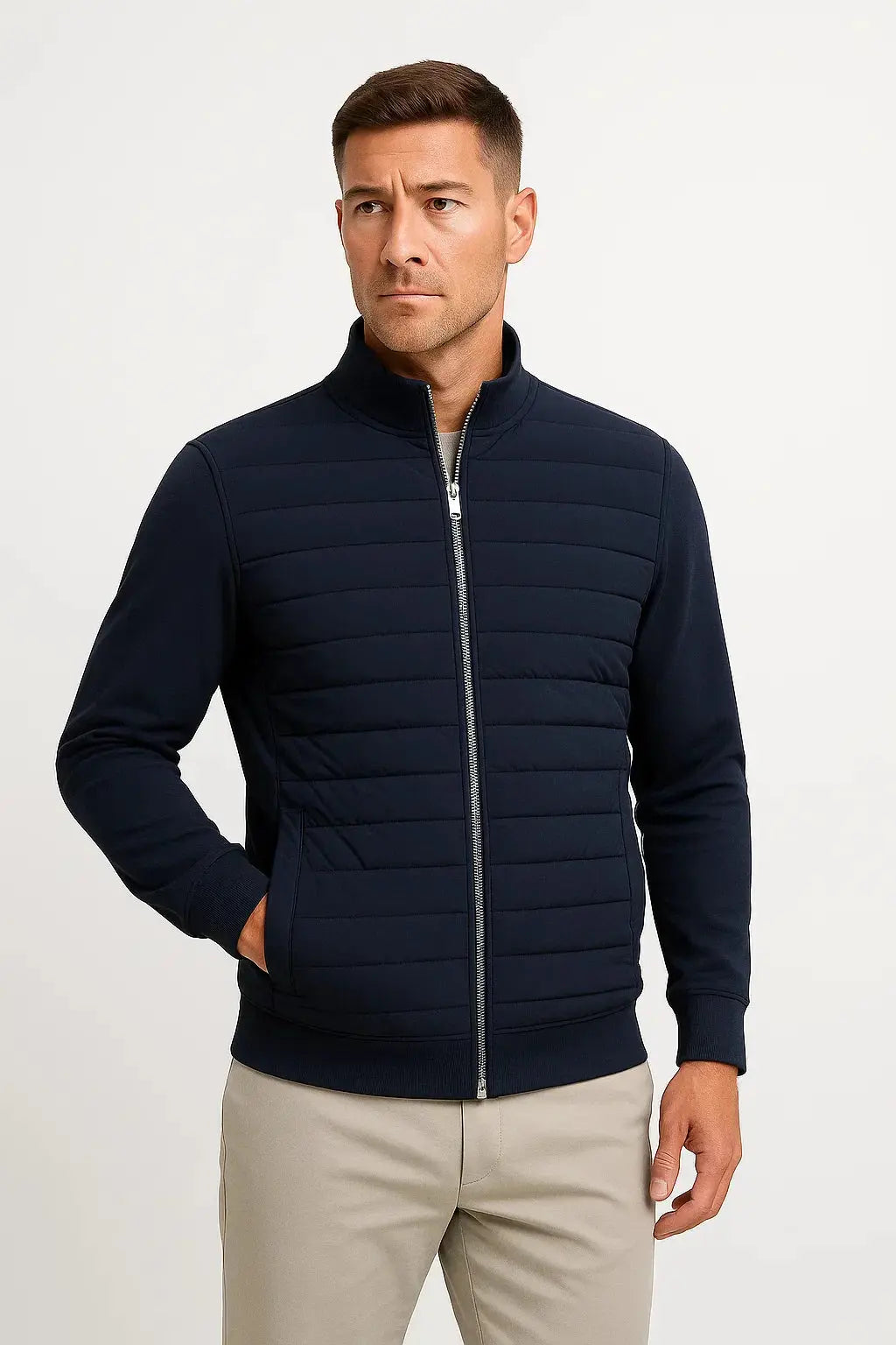 Quilted Zip Up Jacket Men Casual Hybrid Bomber