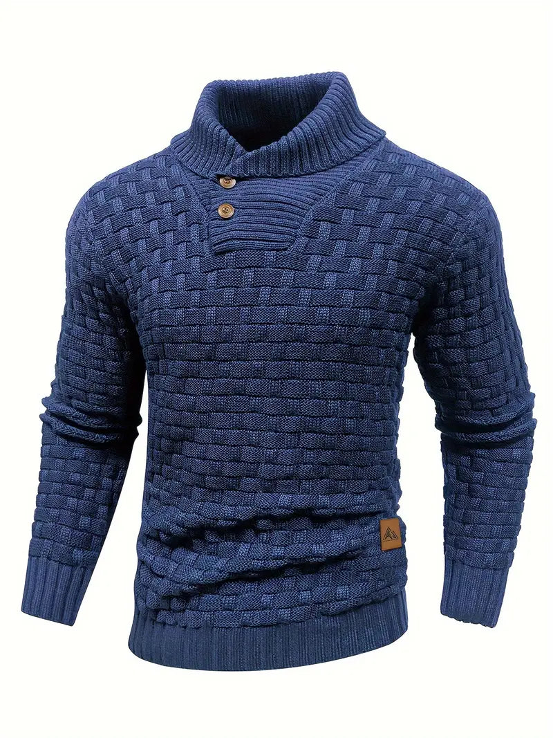 Men's Funnel Neck Jumper Textured Knit Button Placket Slim Fit