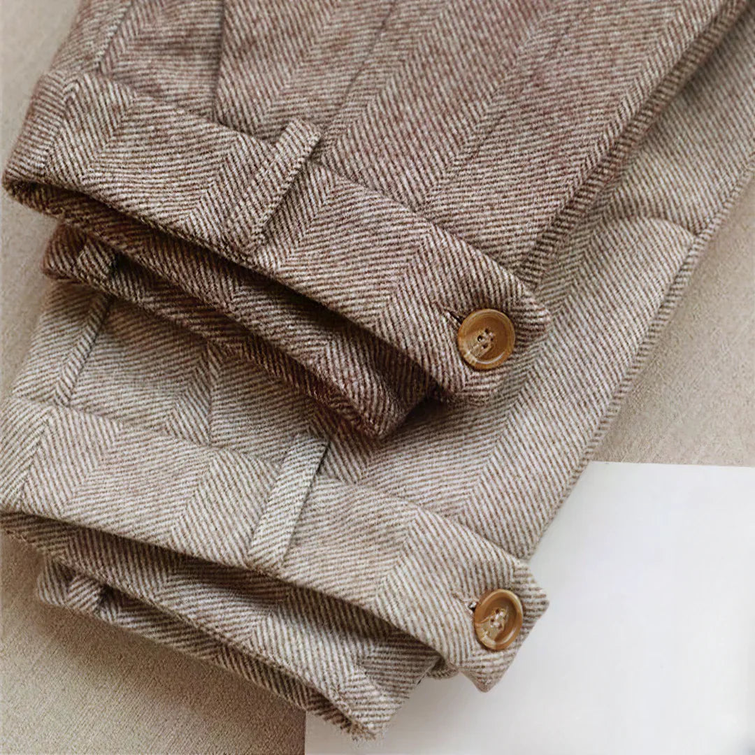 Trousers Herringbone Tapered Mid Rise Button Closure