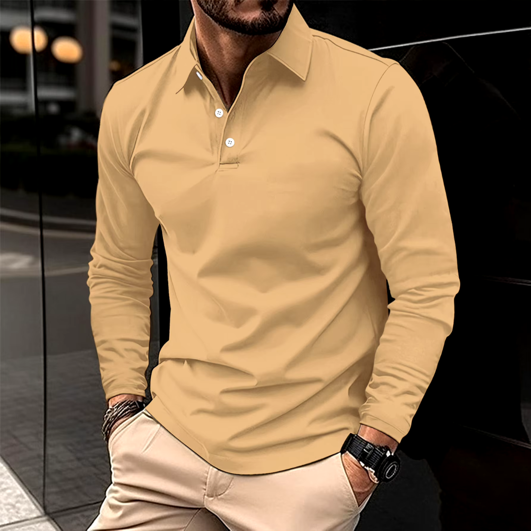 Polo Shirt Slim Fit Long Sleeve Point Collar