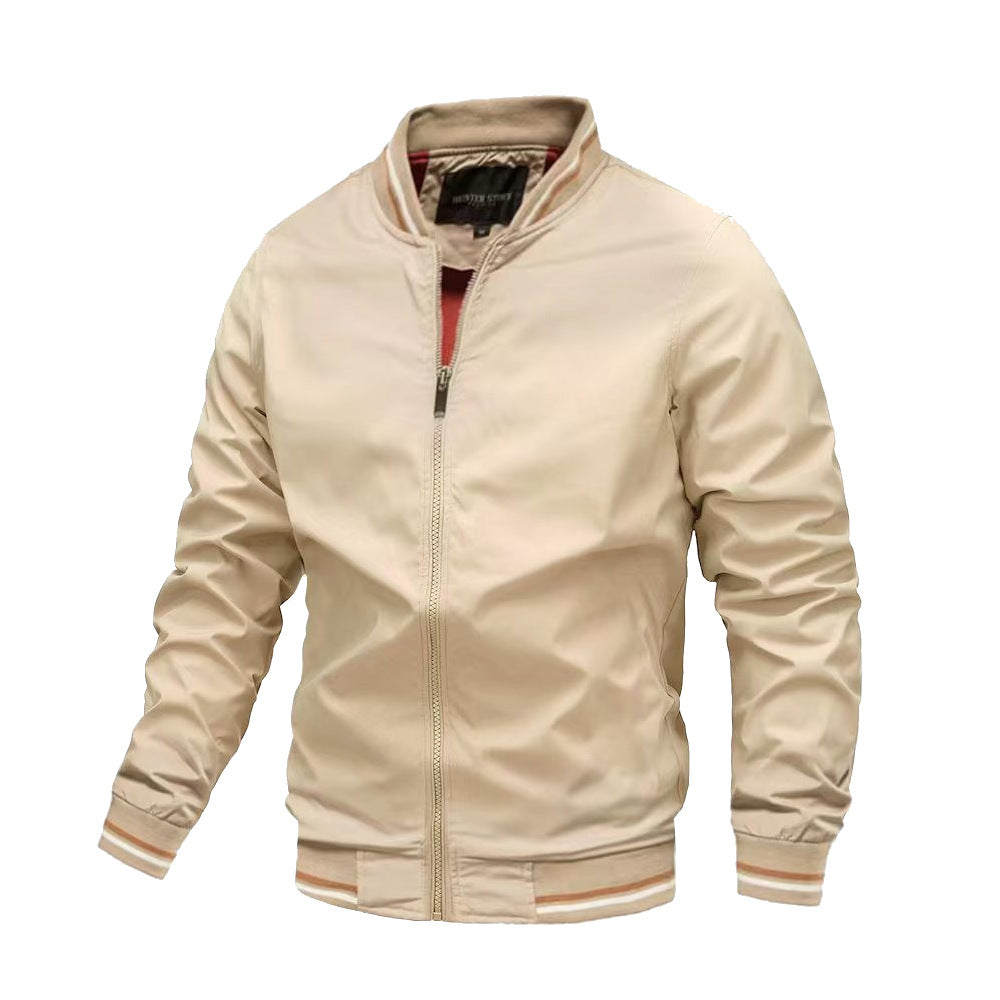 Men's Bomber Jacket Full-Zip with Stand Collar and Ribbed Trims