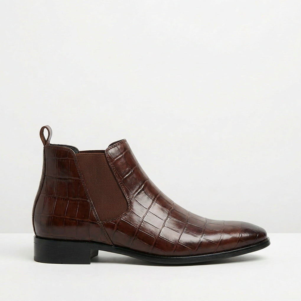 Men's Chelsea Boots with Croc-Effect Texture and Elasticated Sides