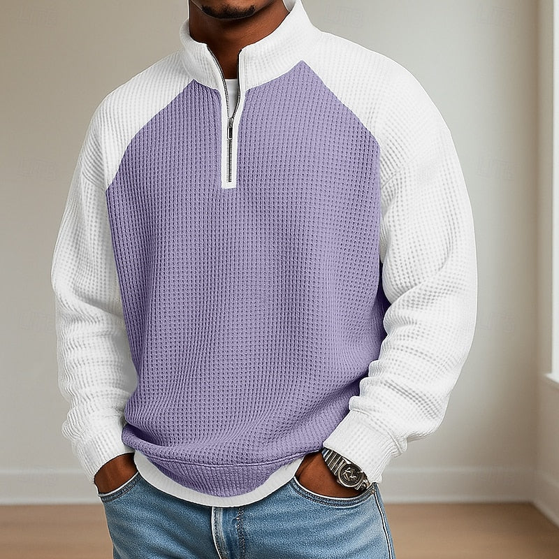 Men's Textured Stand-Collar Quarter-Zip Jumper original product view 3