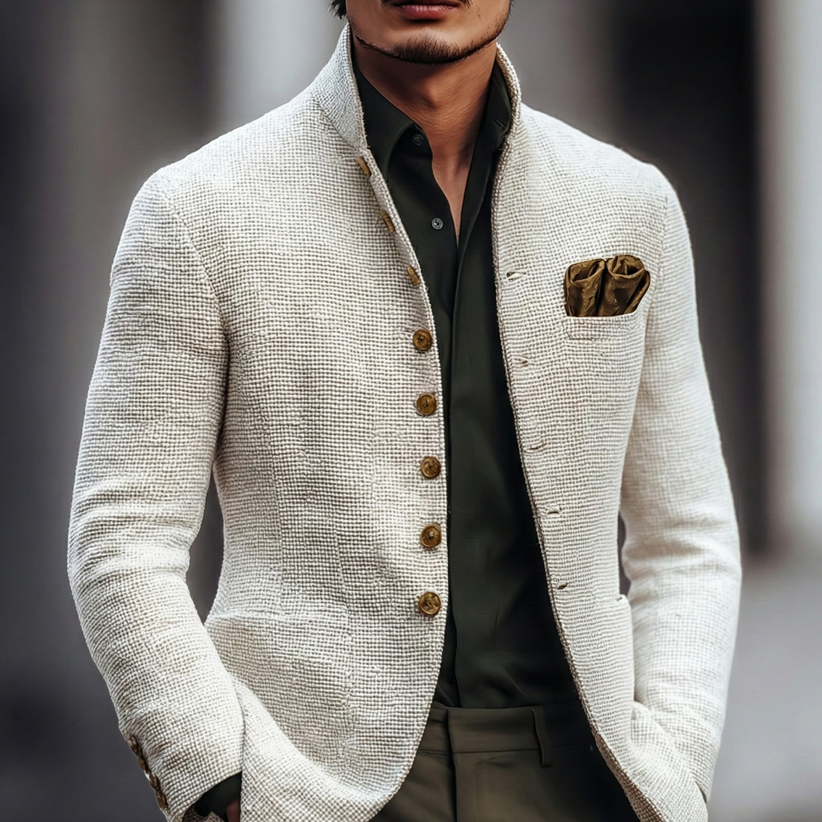 Murray | Men's Textured Stand Collar Single-Breasted Blazer