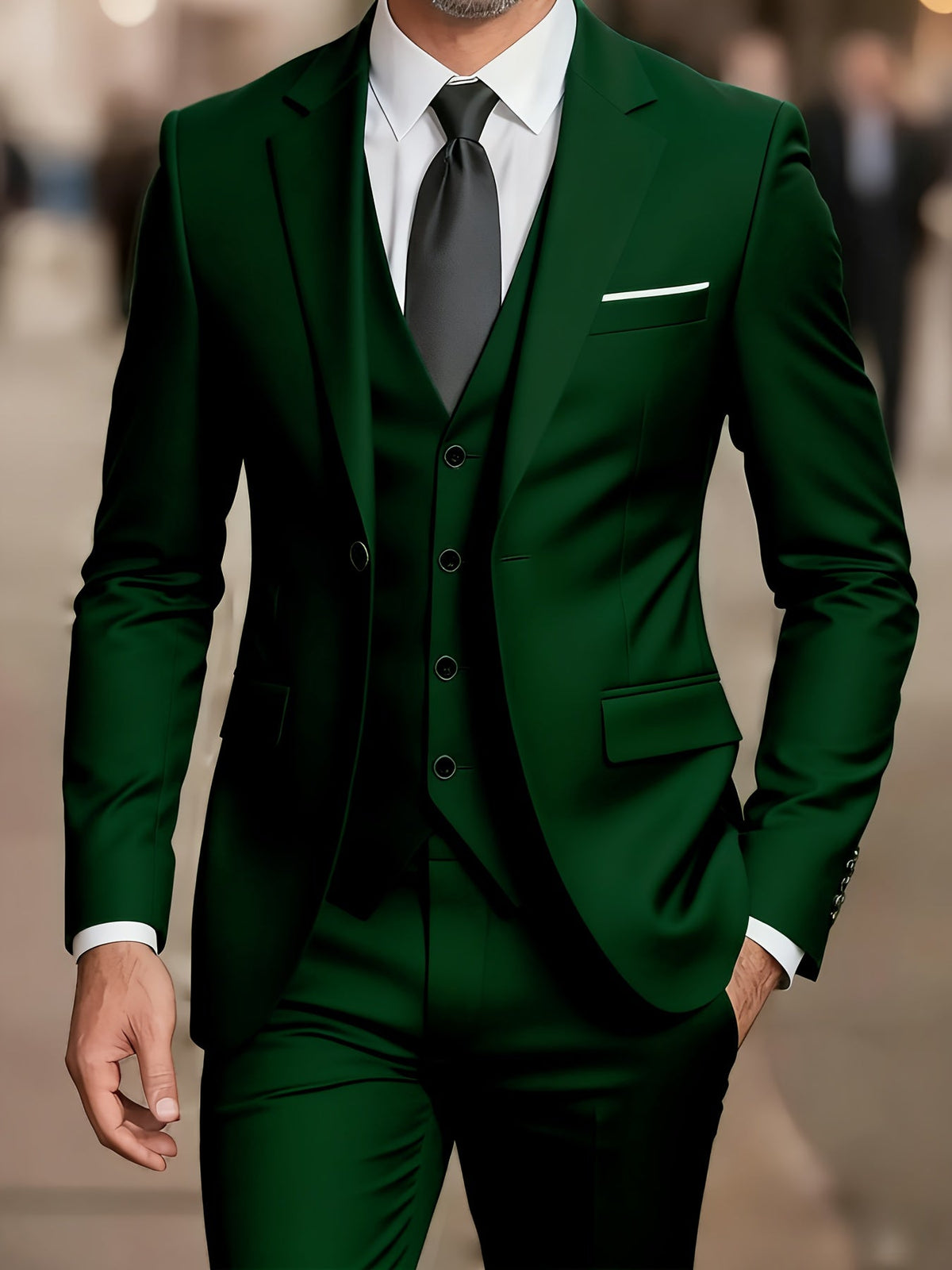 Men’s Slim Fit Three Piece Suit with Notch Lapel Jacket and Waistcoat