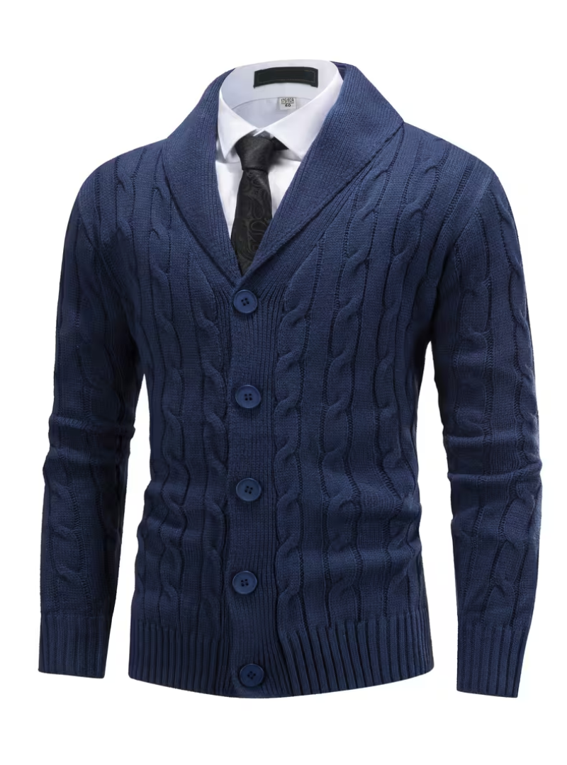 Men's Shawl Collar Cardigan Cable Knit with Button Front