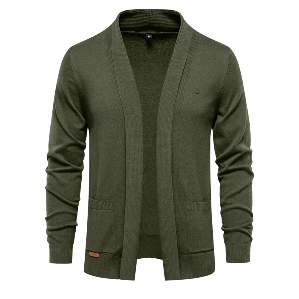 Men's Open Front Shawl Collar Cardigan with Patch Pockets