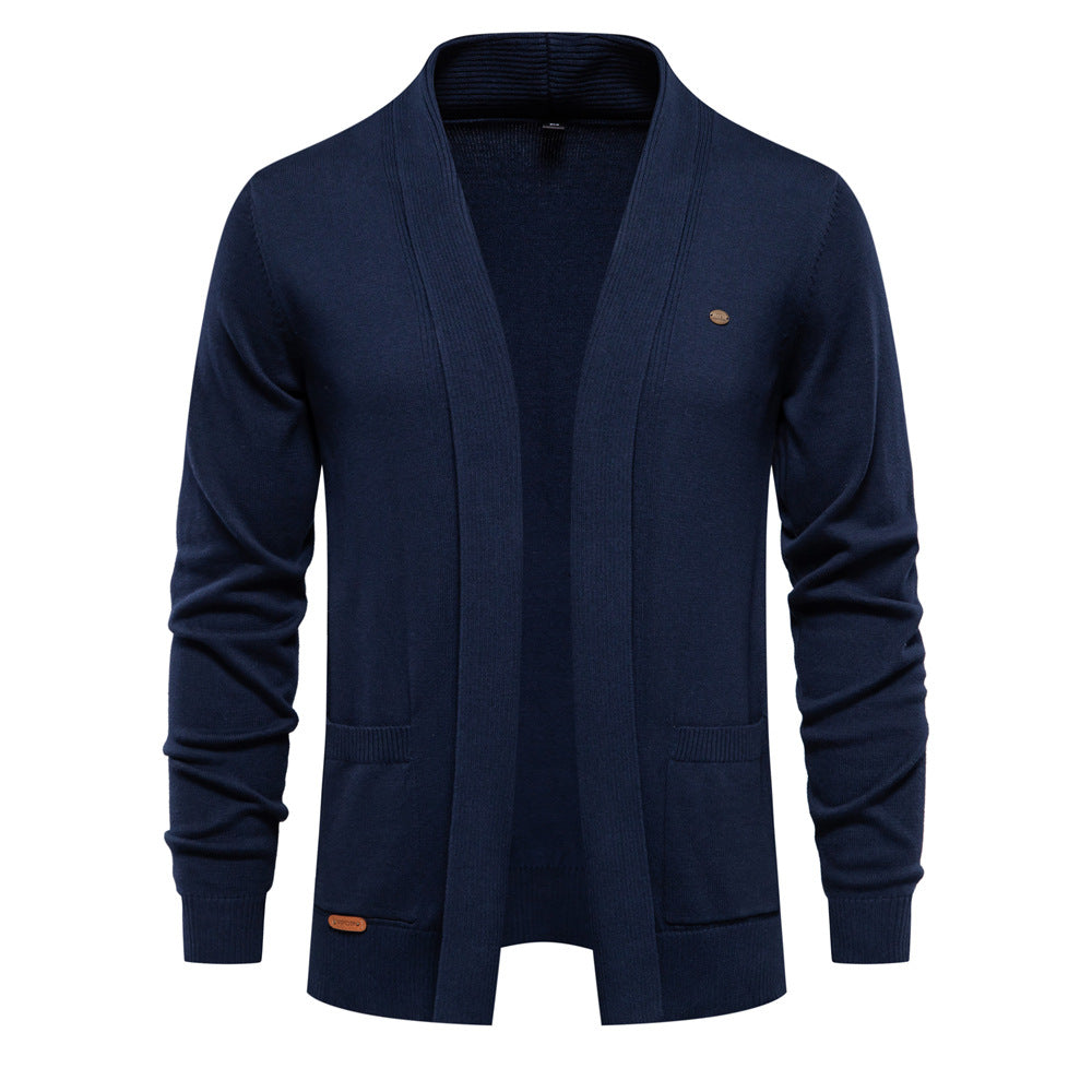 Men's Open Front Shawl Collar Cardigan with Patch Pockets