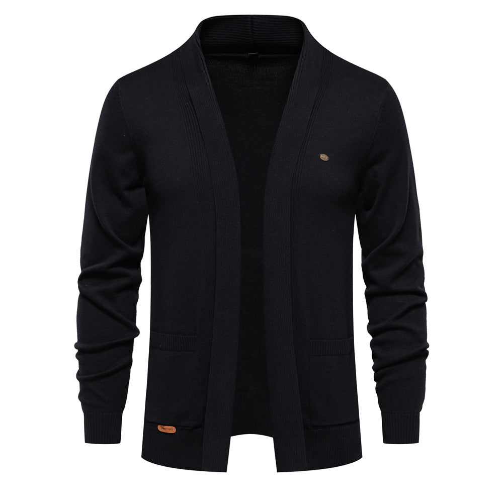 Men's Open Front Shawl Collar Cardigan with Patch Pockets