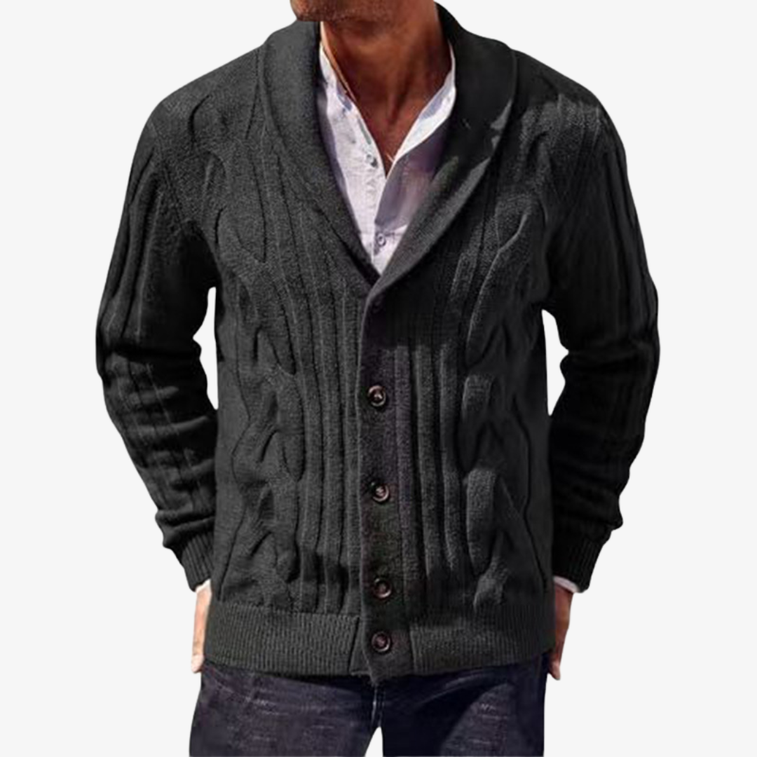 Men's Cable Knit Shawl Collar Cardigan with Button Fastening