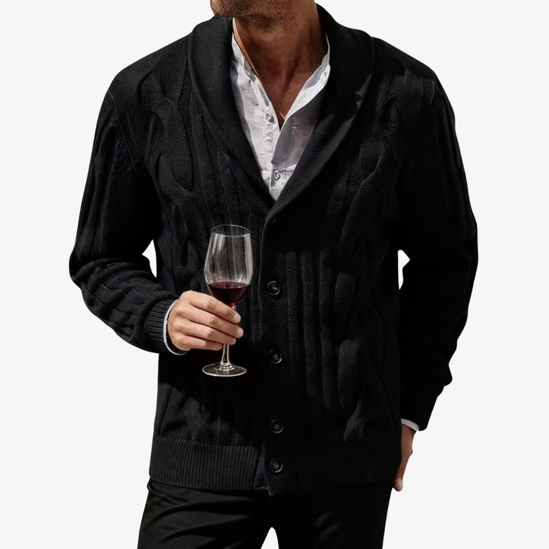 Men's Cable Knit Shawl Collar Cardigan with Button Fastening