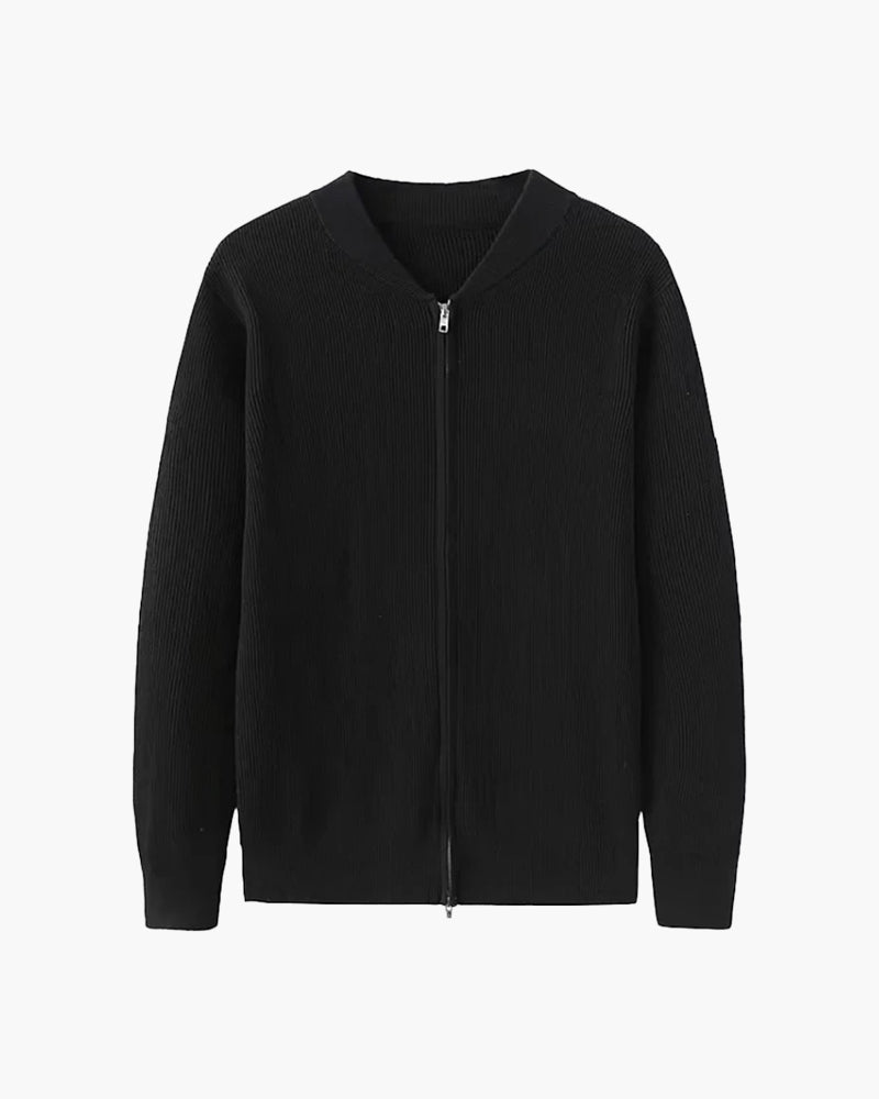 Men's Zip-Up Knitted Cardigan with Round Neck