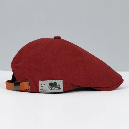 Men's Flat Cap with Short Peak, Rounded Crown and Adjustable Side Strap