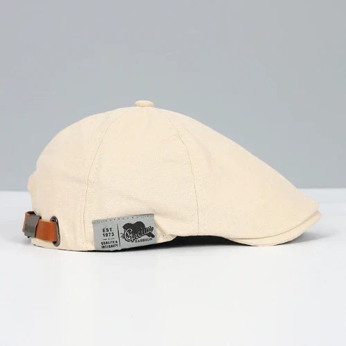 Men's Flat Cap with Short Peak, Rounded Crown and Adjustable Side Strap