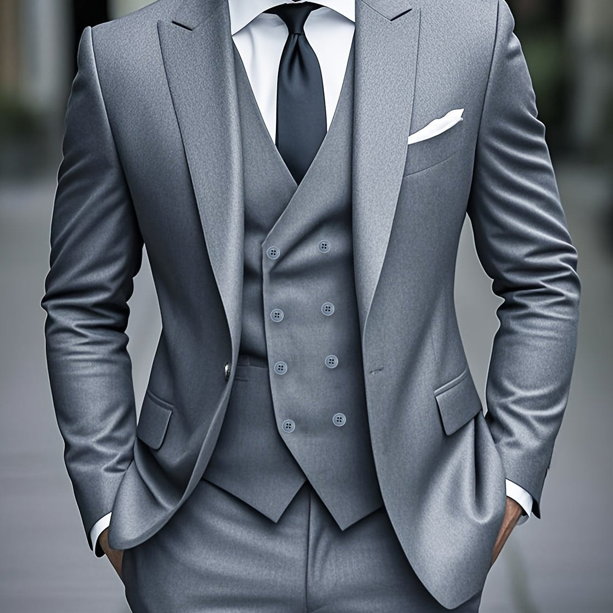Men's Three Piece Suit Slim Fit Notch Lapel Jacket Waistcoat and Trousers