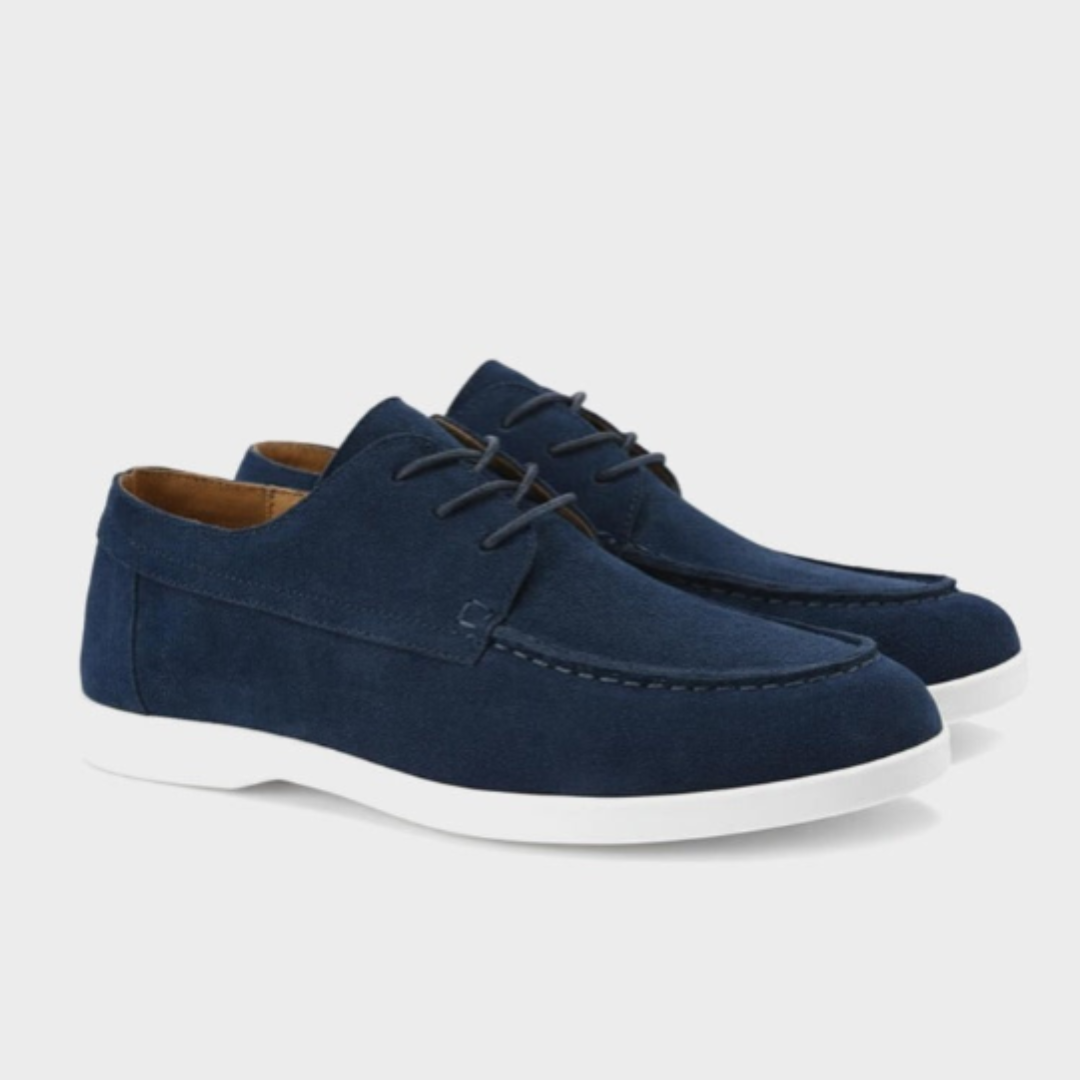 Men's Suede-Look Lace-Up Shoes with Moc Toe Detail and Contrast Sole