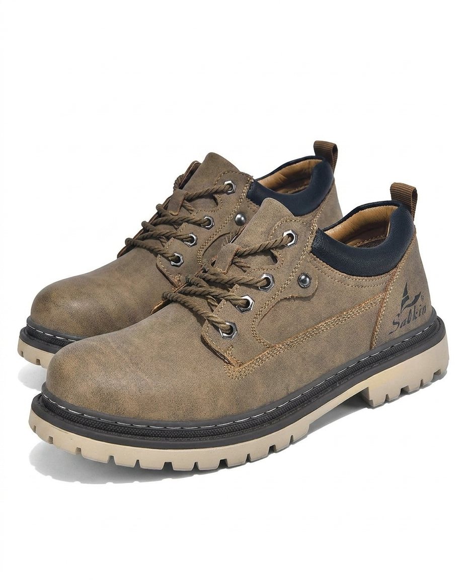 Men's Lace-Up Shoes with Chunky Cleated Sole and Padded Collar